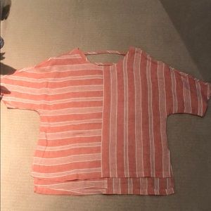 Red and white linen blouse